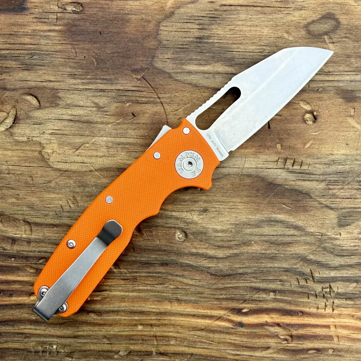 Demko Shark Cub Orange G10 Scales Stonewashed CPM-20CV Sharks Foot